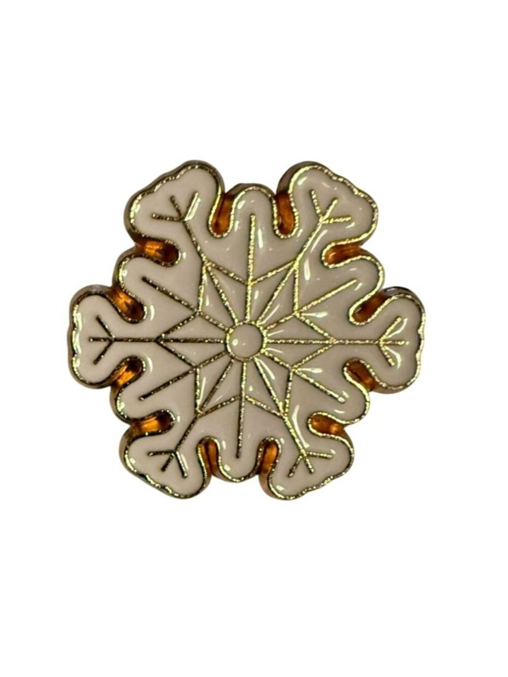 Snowflake Gold & White Enamel Lapel Pin With Secure Clutch Back
